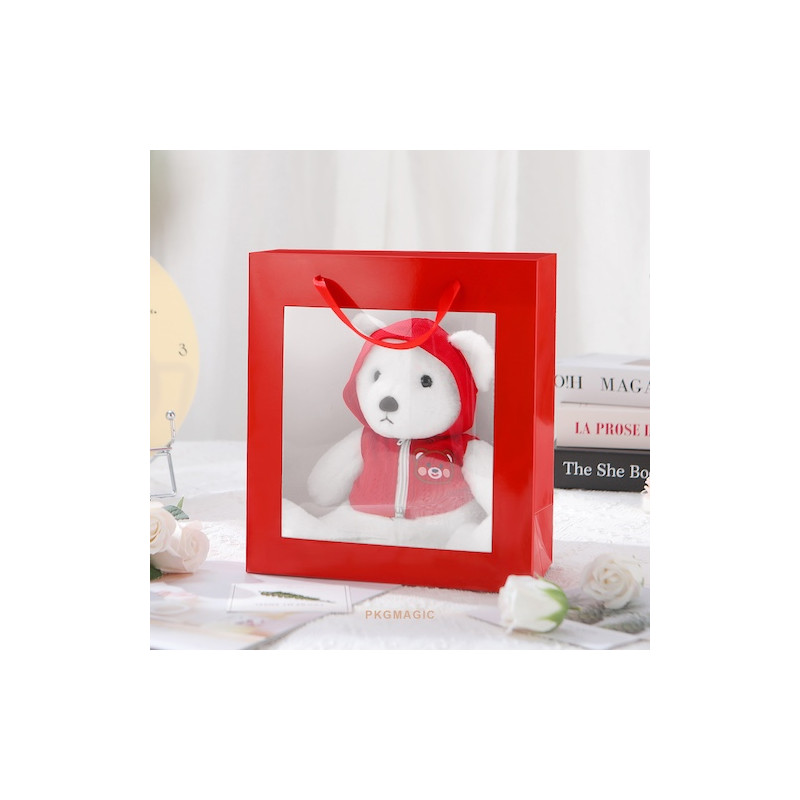Sac Cadeau avec Fenêtre Transparente Rouge - PKG Pack Magic France